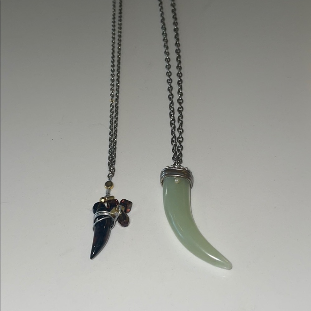 2 for 1! Long necklace with tooth shaped pendant.